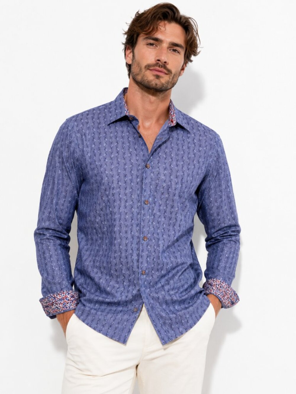 TED BAKER MEN'S BRILLAN SHIRT IN DENIM BLUE FLORAL PRINT - M (3)